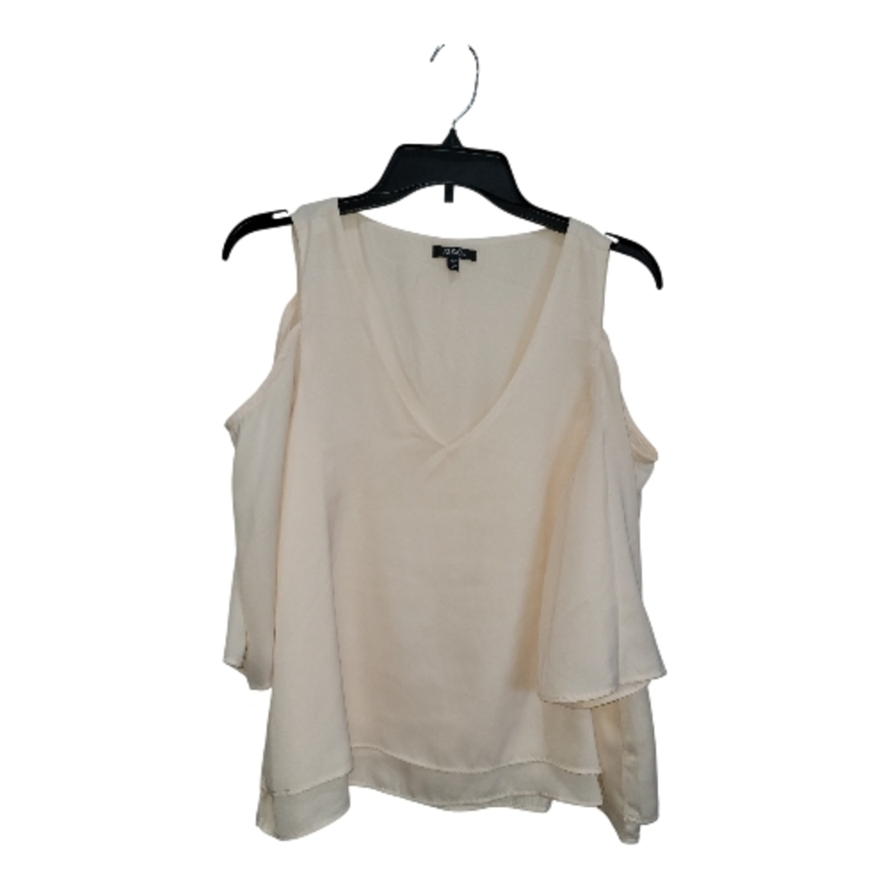 Large XOXO Cream Cold Shoulder Boho Flowy Layered 3/4 Bell Sleeve Blouse - Picture 3 of 6